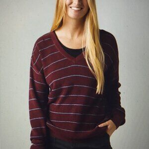 Prana - Milani V-Neck Maroon stripe sweater Size Large NWT